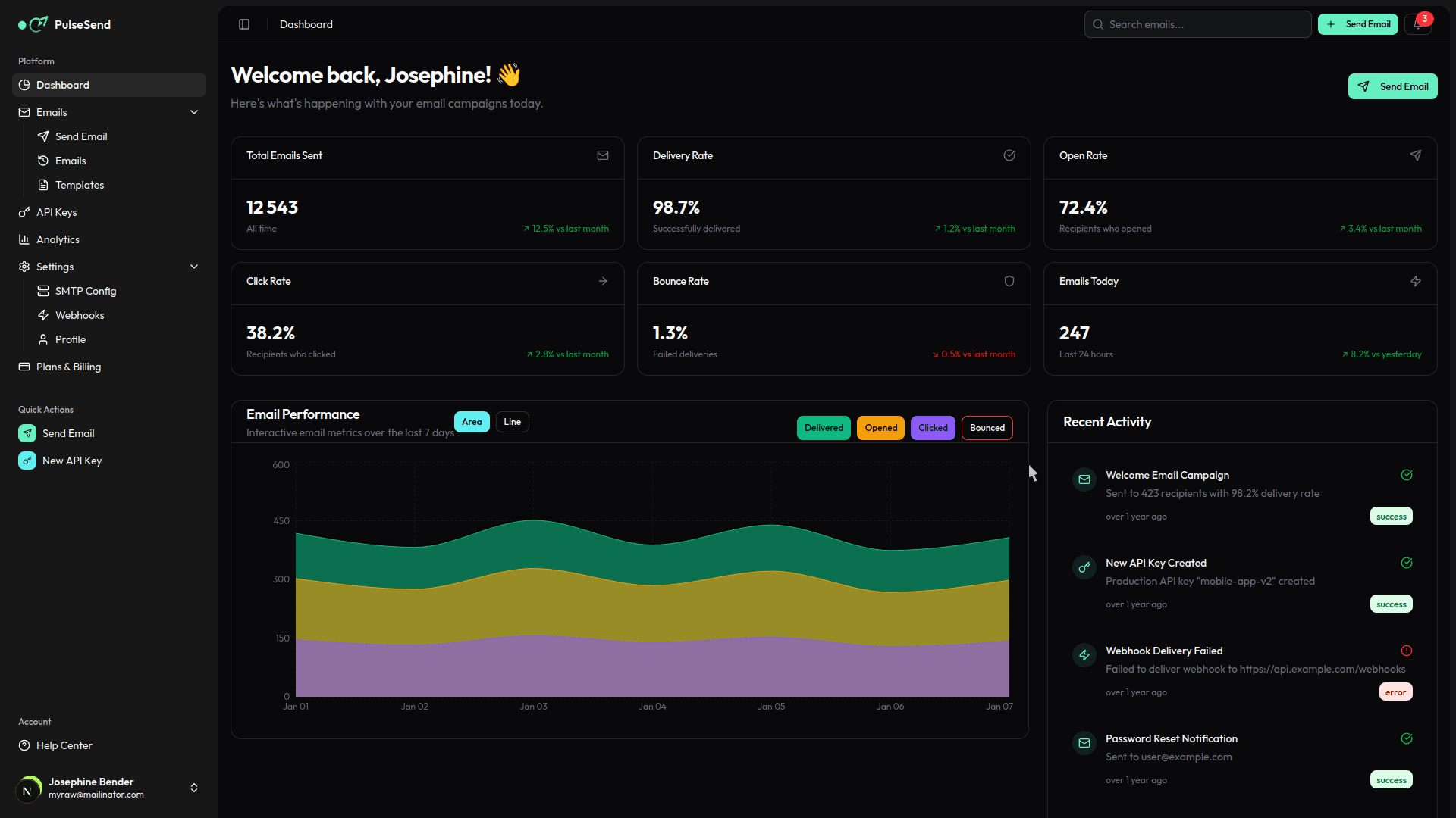 PulseSend analytics dashboard preview